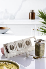 Kitchen Life 12'li Etiketli Standlı Kilitli Kaşıklı Kendinden Yapışkanlı Kare Baharatlık Takımı - Erzak Saklama Kabı Seti