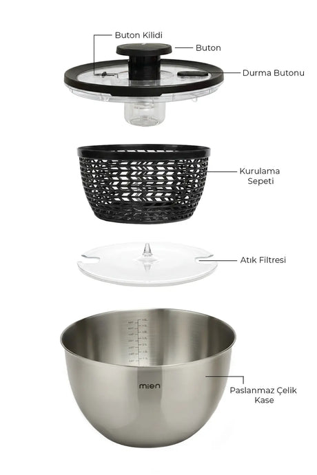 Kitchen Life Mıen 11 Parça Profesyonelia Rendeli Karıştırma ve Salata Kurutucu Saklama Kabı Full Hazırlık Seti