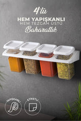 Kitchen Life 4'lü Etiketli Standlı Kendinden Yapışkanlı Kare Baharatlık Takımı - Erzak Saklama Kabı Seti