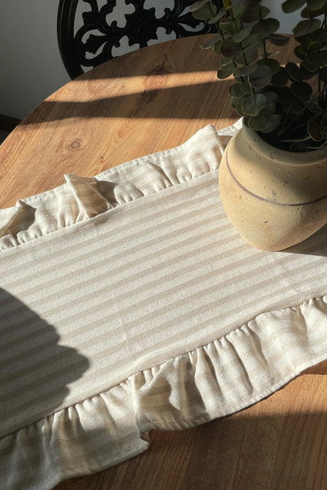 Fırfırlı Çizgili Runner - Açık Kahve - 40 x 140