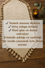 Püsküllü Bohem Pamuklu Runner - Doğal Bej - 40 x 110