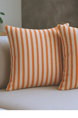 Çizgili Pamuk Keten Kırlent Kılıfı (2'li Set) - Turuncu - 43 x 43