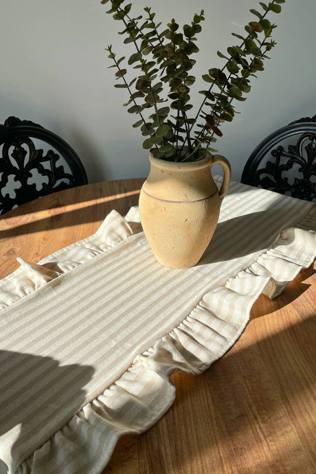 Fırfırlı Çizgili Runner - Açık Kahve - 40 x 140