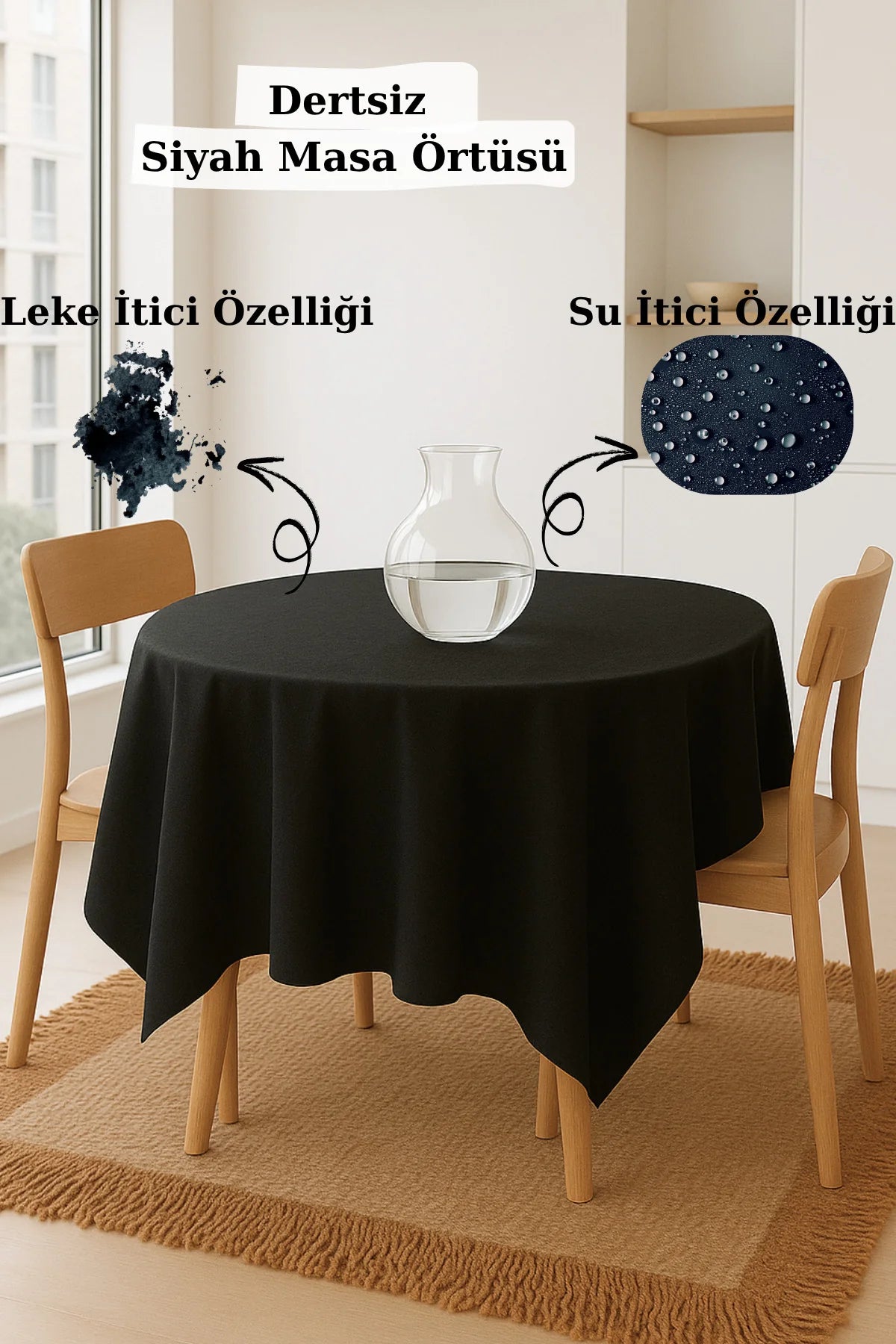 Leke Tutmaz "Dertsiz" Siyah Masa Örtüsü - Siyah