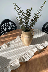 Fırfırlı Çizgili Runner - Açık Kahve - 40 x 140