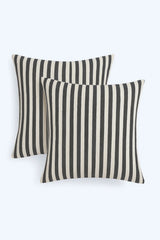 Çizgili Pamuk Keten Kırlent Kılıfı (2'li Set) - Siyah - 43 x 43
