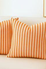 Çizgili Pamuk Keten Kırlent Kılıfı (2'li Set) - Turuncu - 43 x 43