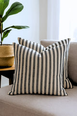 Çizgili Pamuk Keten Kırlent Kılıfı (2'li Set) - Siyah - 43 x 43