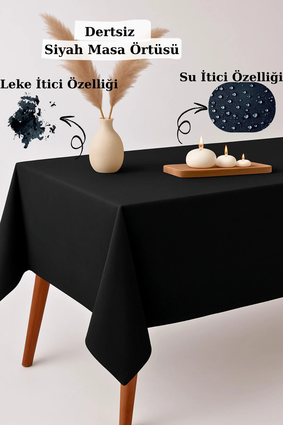 Leke Tutmaz "Dertsiz" Siyah Masa Örtüsü - Siyah
