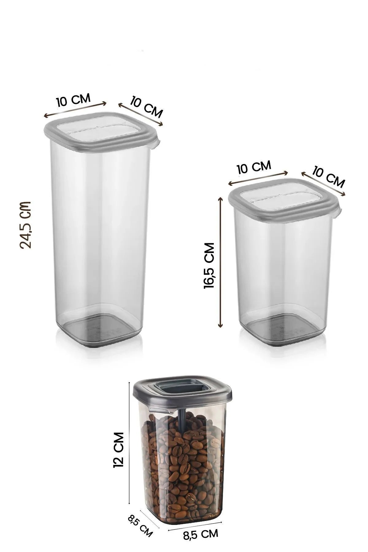 Kitchen Life 18'li Etiketli Kare Erzak Saklama Kabı ve Kaşıklı Baharatlık Seti - (1750ml + 1200ml + 450 ml)