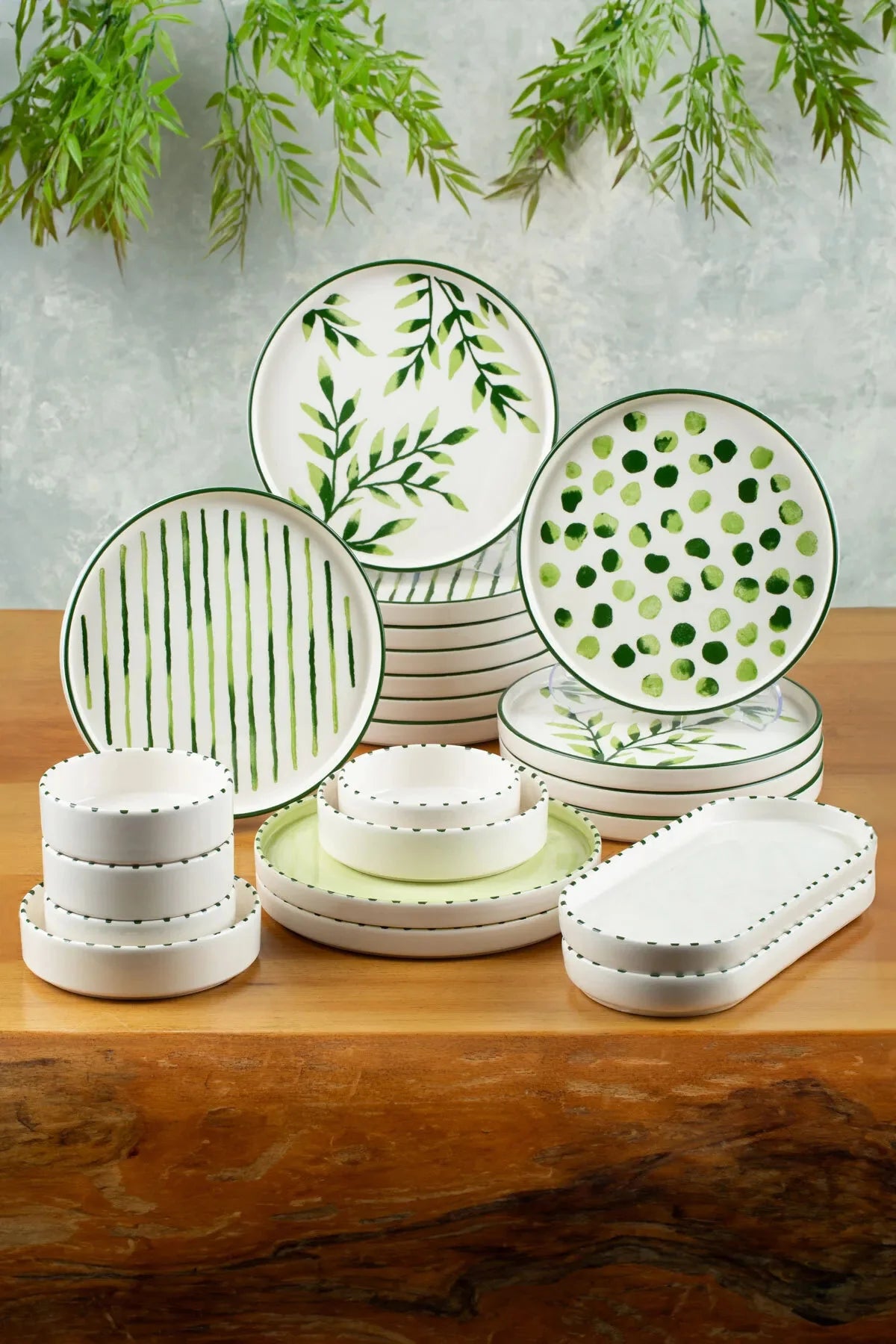 Kitchen Life 22 Parça 12 Kişilik Greentree Stackable Kahvaltı Takımı Lüx Kahvaltılık Sunum Seti Tabağı