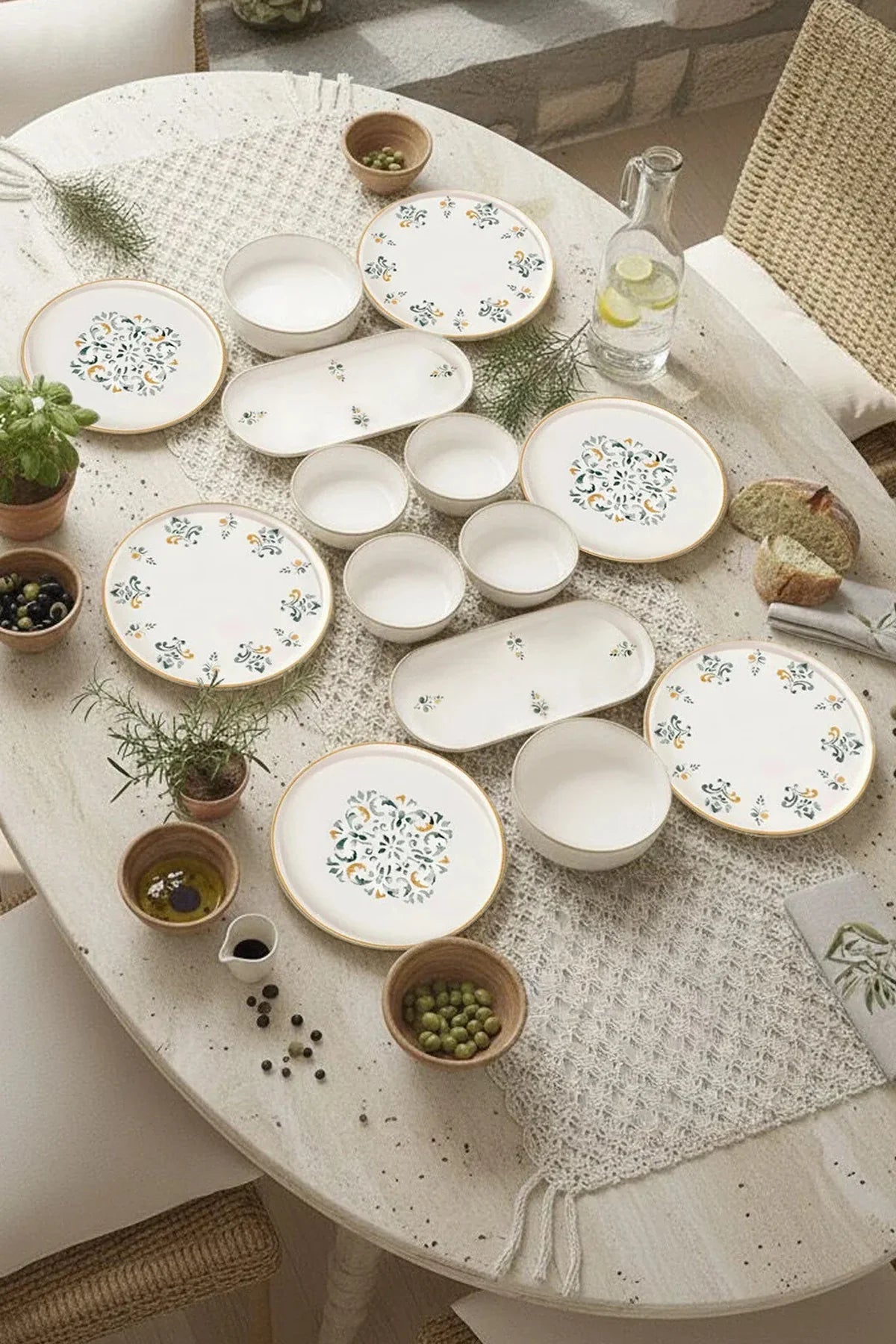 Kitchen Life 14 Parça 6 Kişilik D-Harma Stackable Kahvaltı Takımı Lüx Kahvaltılık Sunum Seti Tabağı