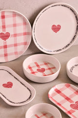 PEROTTİ Hearts 14 Parça 6 Kişilik Kalpli Seramik Stackable Kahvaltı Seti Sunum Tabağı