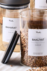 PEROTTİ Laura 6'lı Siyah Ahşap Kapak Cam Kavanoz 1000 ml 10x15 cm 16 Adet Etiket Hediyeli