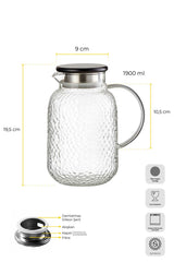 PEROTTİ Savio Buzlu Şeffaf Ahşap Kapaklı Wood Sürahi 1900 ml
