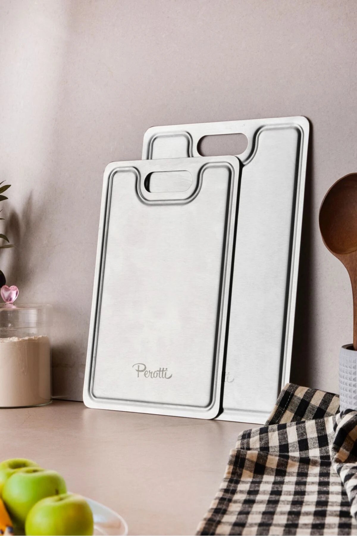 Perotti CutMaster 2’li Paslanmaz Çelik 18/10 Kesme Tahtası Seti 24x34cm-20x30cm