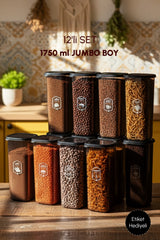 PEROTTİ Outlet Locky Şeffaf 12'li 1750 ml Kare Erzak Saklama Kabı
