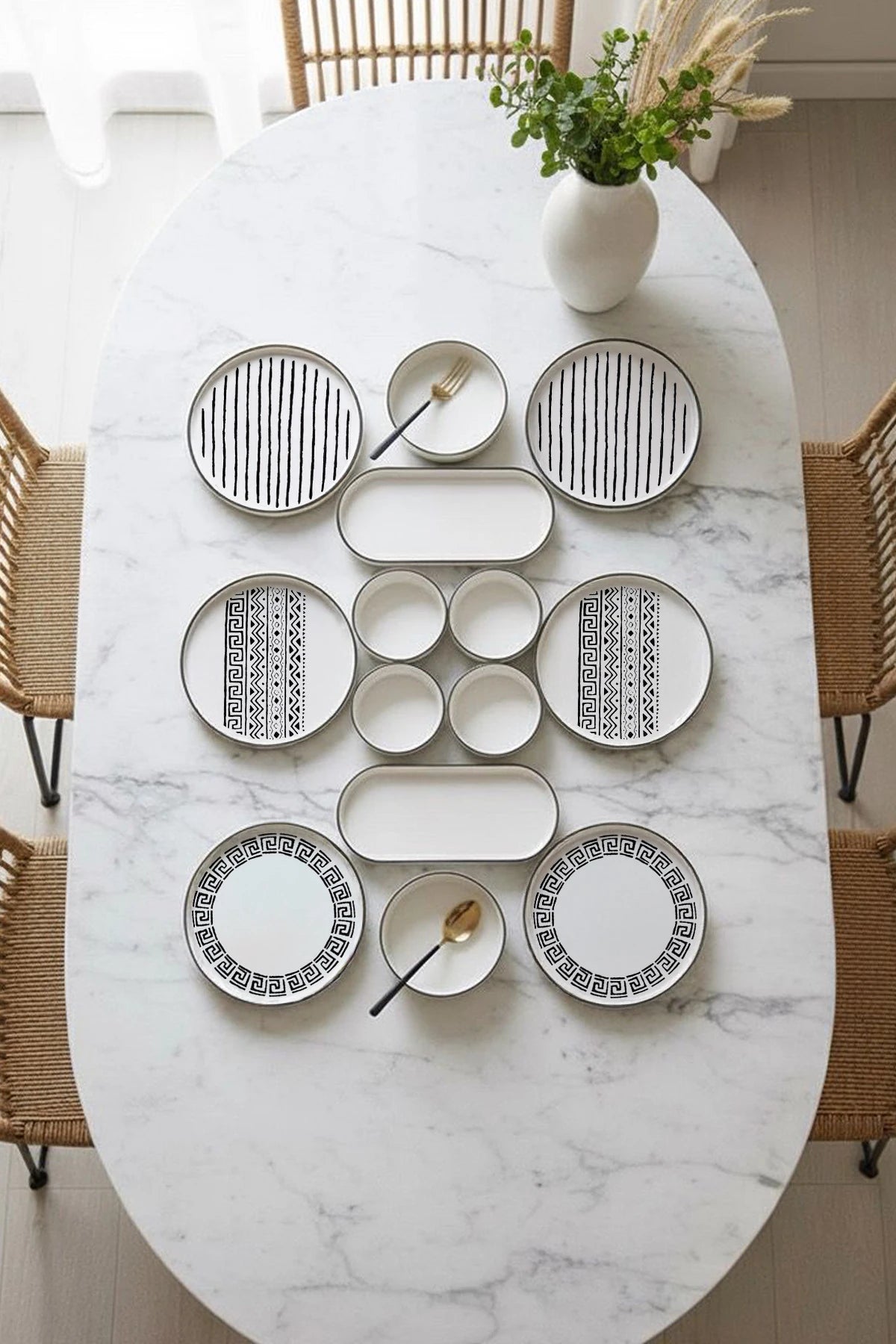 Kitchen Life 14 Parça 6 Kişilik Stackable Sio Savior Kahvaltı Takımı - Lüx Kahvaltılık Sunum Seti Tabağı