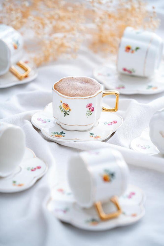 İris 6 Kişilik Porselen Kahve Fincanı Takımı