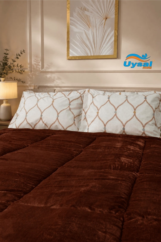 Uysal Home Kadife Uyku Seti %100 Pamuklu Kahverengi Battal Boy
