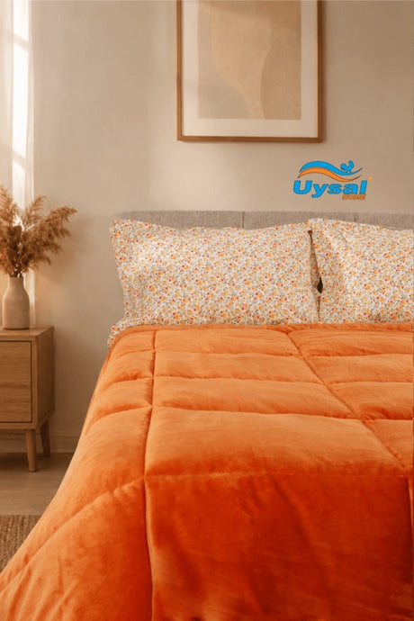 Uysal Home Kadife Uyku Seti %100 Pamuklu Turuncu Tek Kişilik