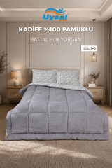 Uysal Home Kadife Yorgan %100 Pamuklu Gri Battal Boy