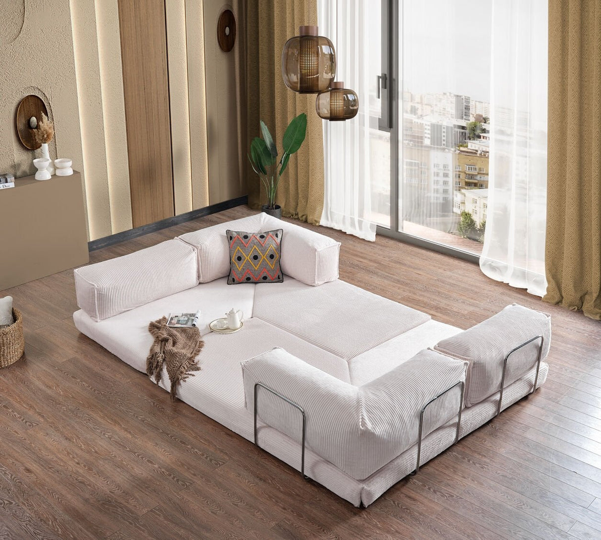 Doqu Home - Cosmo Çok Fonksiyonlu Köşe Koltuk Krem