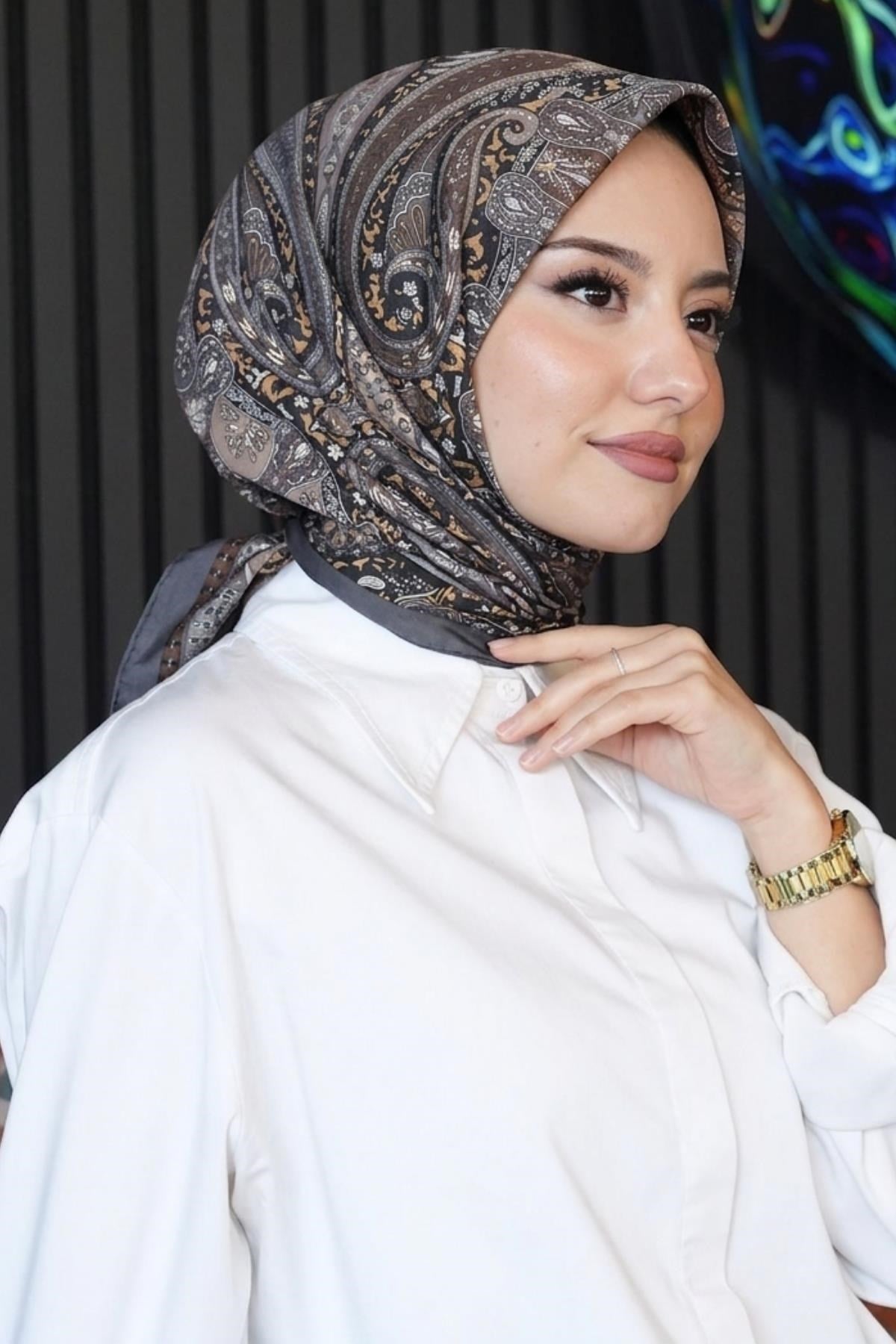 Afvente - Karma Motif Desen Füme Soft Pamuk Eşarp
