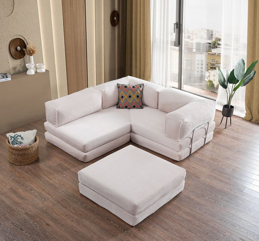 Doqu Home - Cosmo Çok Fonksiyonlu Köşe Koltuk Krem
