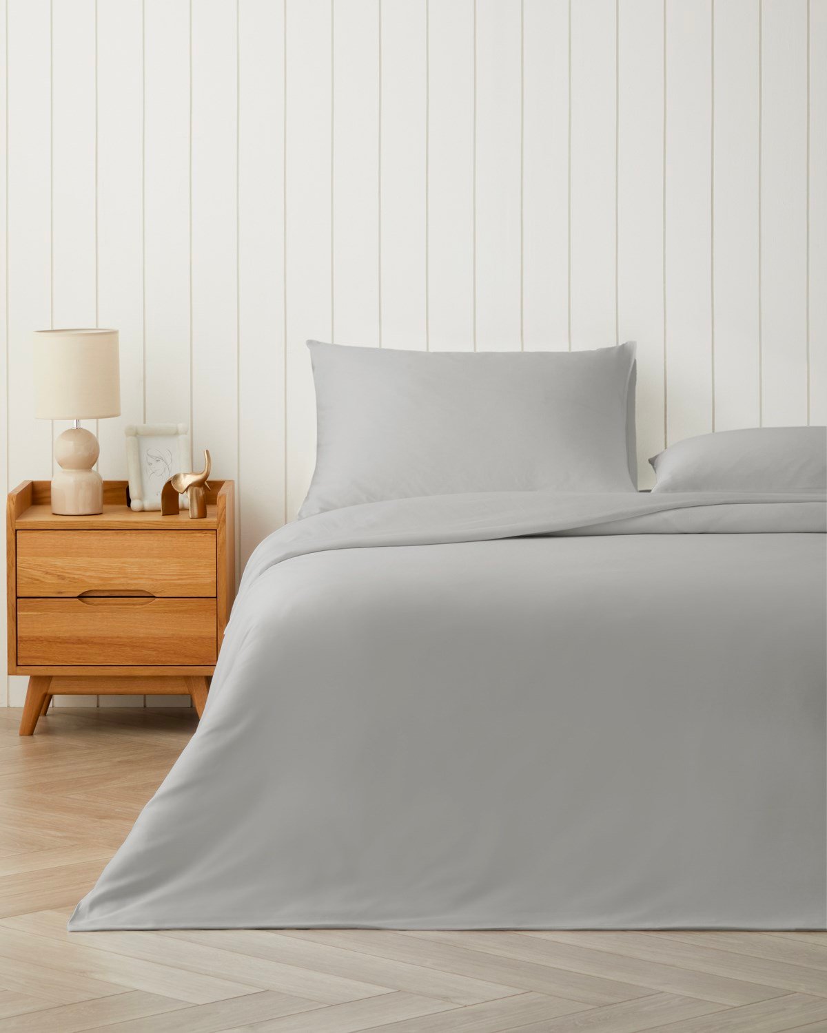 Micell Lyocell Saten Çarşaflı King Size Nevresim Takımı 240x220 cm Açık Gri