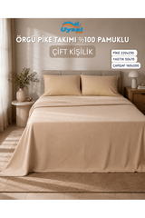 Uysal Home Örgü Pike Takımı %100 Pamuklu Bej Çift Kişilik