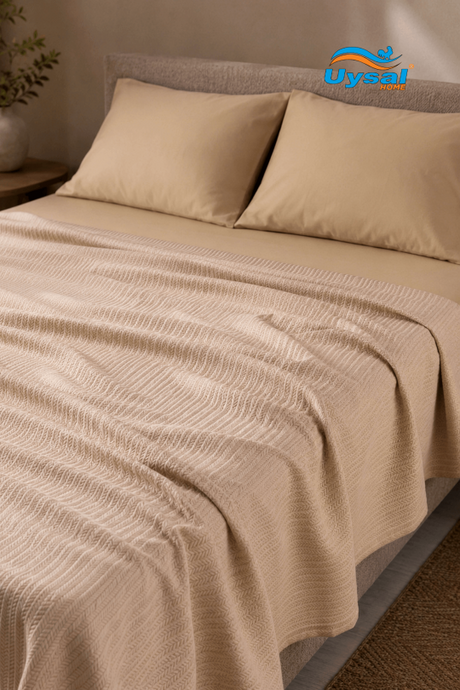 Uysal Home Örgü Pike Takımı %100 Pamuklu Bej Tek Kişilik