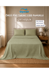 Uysal Home Örgü Pike Takımı %100 Pamuklu Yeşil Çift Kişilik