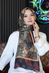 Afvente Paisley Desen Kahverengi Soft Pamuk Şal