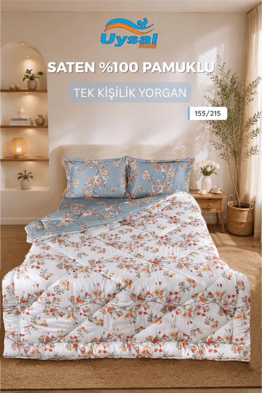 Uysal Home Saten Yorgan %100 Pamuklu Tek Kişilik