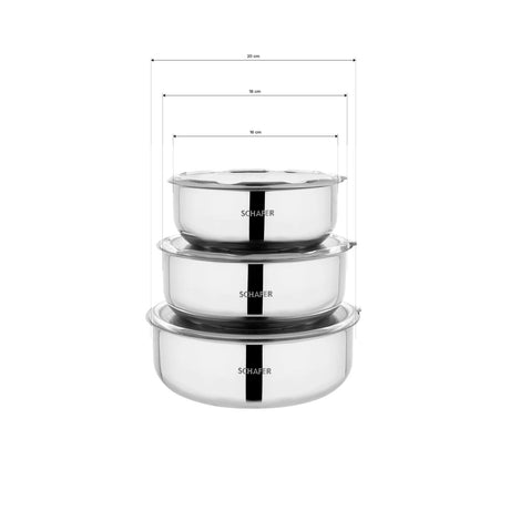 Schafer Practi 3 lü Çelik Saklama Kabı (16-18-20 Cm)-6 Parça-Inox
