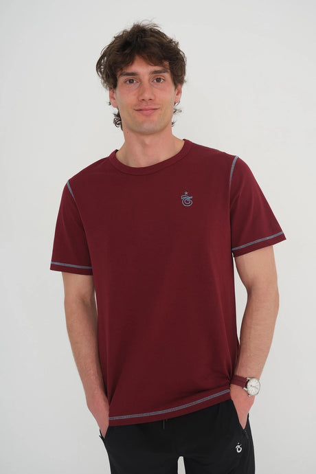TSHIRT OMUZ VE KOLLARI ZİNCİR DİKİŞLİ BORDO