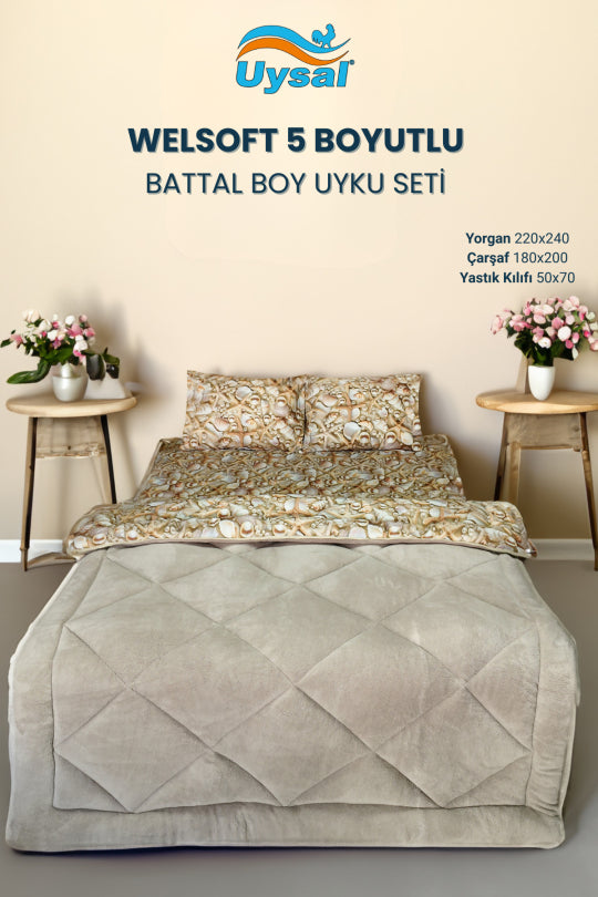 Uysal Home Welsoft Uyku Seti %100 Pamuklu 5 Boyutlu Bej Battal Boy