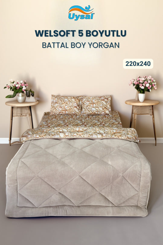 Uysal Home Welsoft Yorgan 5 Boyutlu Bej Battal Boy
