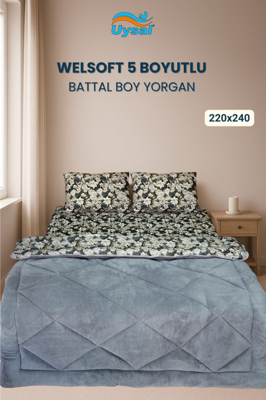 Uysal Home Welsoft Yorgan 5 Boyutlu Gri Battal Boy