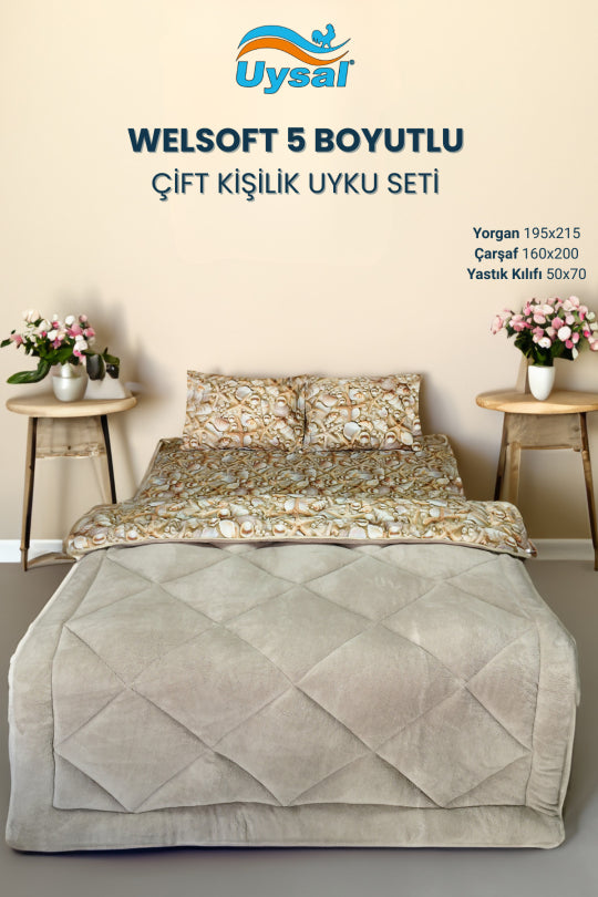 Uysal Home Welsoft Uyku Seti %100 Pamuklu 5 Boyutlu Bej Çift Kişilik