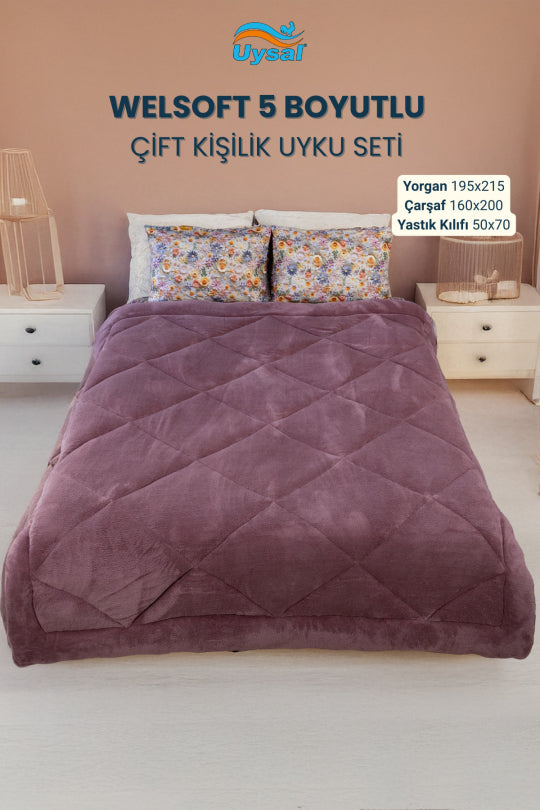 Uysal Home Welsoft Uyku Seti %100 Pamuklu 5 Boyutlu Gül Kurusu Çift Kişilik