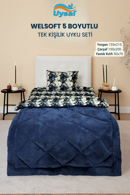 Uysal Home Welsoft Uyku Seti %100 Pamuklu 5 Boyutlu Lacivert Ç. Tek Kişilik
