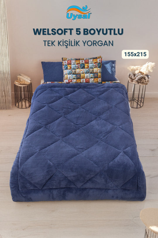 Uysal Home Welsoft Yorgan 5 Boyutlu Lacivert Tek Kişilik