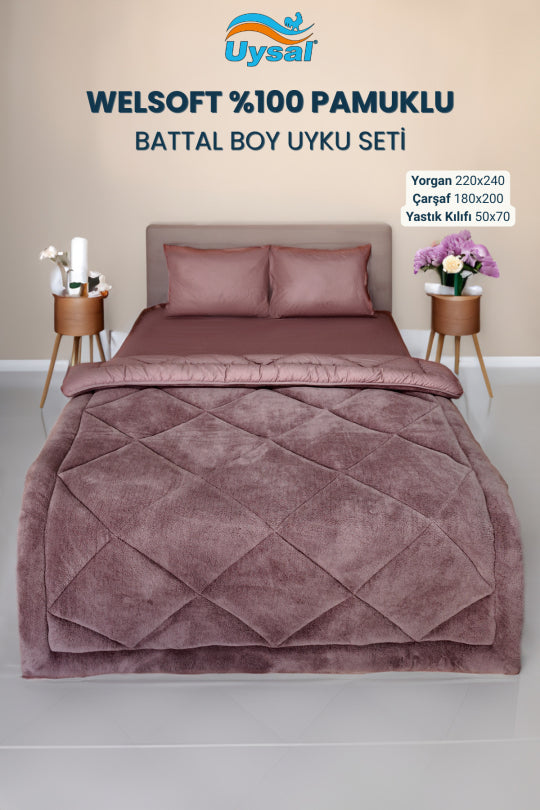 Uysal Home Welsoft Uyku Seti %100 Pamuklu Akfil Gül Kurusu Battal Boy