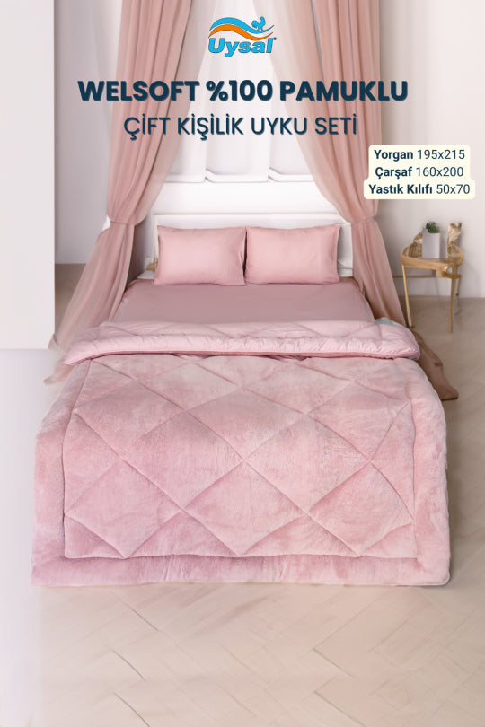 Uysal Home Welsoft Uyku Seti %100 Pamuklu Akfil Pudra Çift Kişilik
