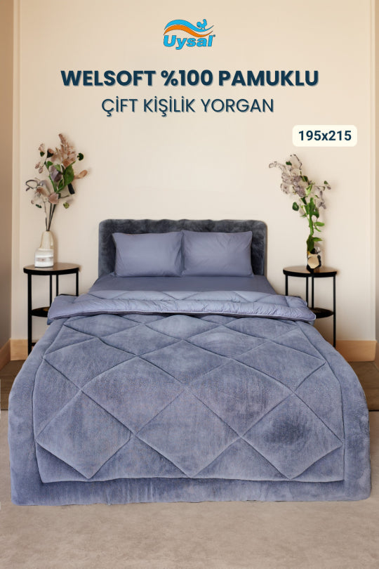 Uysal Home Welsoft Yorgan %100 Pamuklu Akfil Antrasit Çift Kişilik