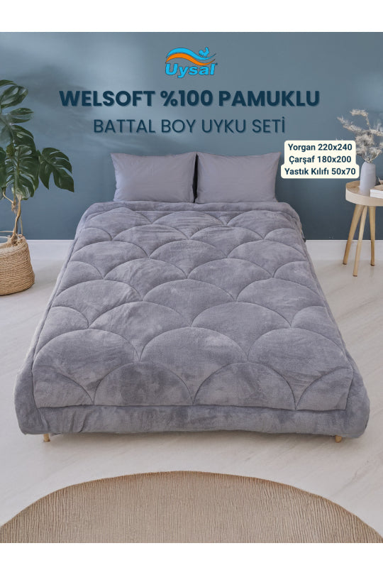 Uysal Home Welsoft Uyku Seti %100 Pamuklu Akfil Midye Desen Antrasit Battal Boy