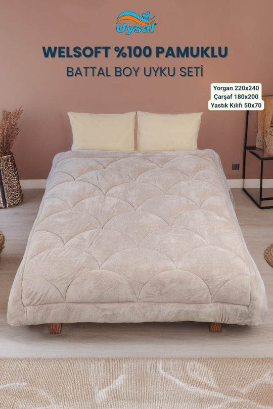 Uysal Home Welsoft Uyku Seti %100 Pamuklu Akfil Midye Desen Bej Battal Boy