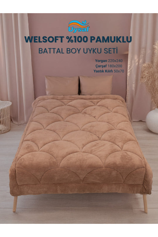 Uysal Home Welsoft Uyku Seti %100 Pamuklu Akfil Midye Desen Kahverengi Battal Boy